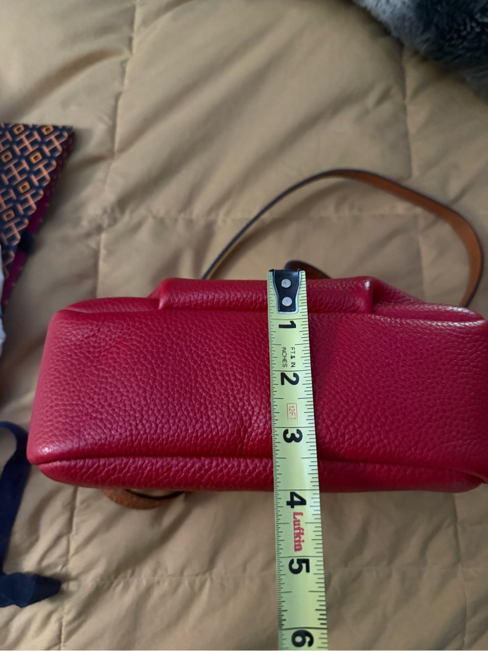 Dooney & Bourke Red Pebble Leather Crossbody with Tan Strap - Picture 10 of 12